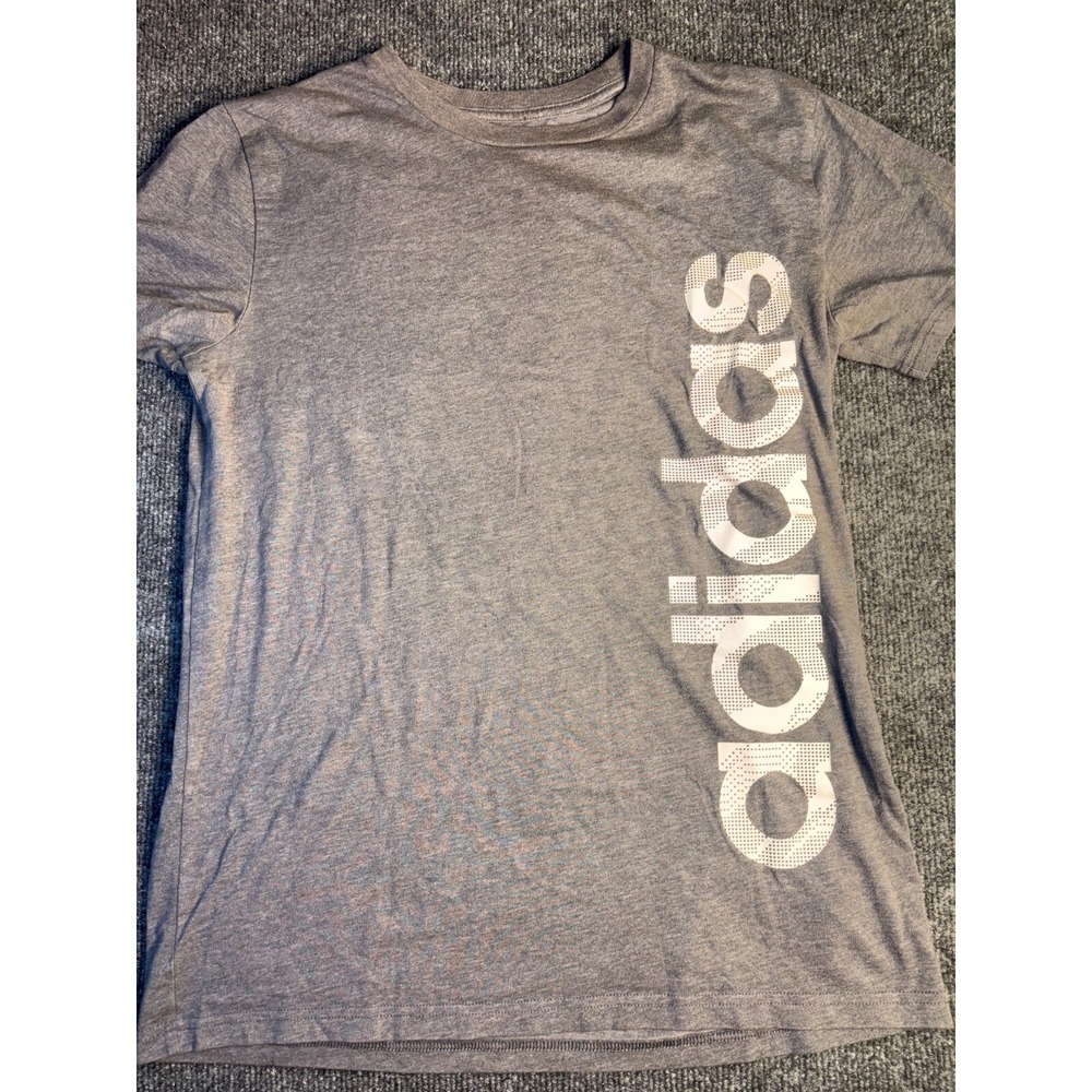 adidas T Shirt Boy Large Gray Heather Spell Out Short Sleeve Crew Neck Pullover